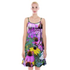 Yellow Flowers In The Purple Coneflower Garden Spaghetti Strap Velvet Dress