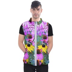 Yellow Flowers In The Purple Coneflower Garden Men s Puffer Vest