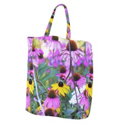 Yellow Flowers In The Purple Coneflower Garden Giant Grocery Tote by myrubiogarden