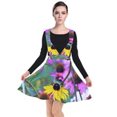 Yellow Flowers In The Purple Coneflower Garden Plunge Pinafore Dress