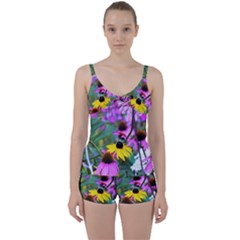 Yellow Flowers In The Purple Coneflower Garden Tie Front Two Piece Tankini