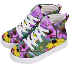 Yellow Flowers In The Purple Coneflower Garden Kids  Hi-top Skate Sneakers by myrubiogarden