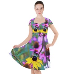 Yellow Flowers In The Purple Coneflower Garden Cap Sleeve Midi Dress by myrubiogarden