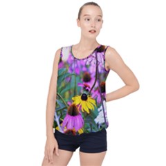 Yellow Flowers In The Purple Coneflower Garden Bubble Hem Chiffon Tank Top by myrubiogarden