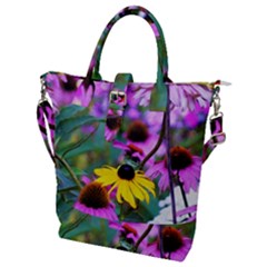 Yellow Flowers In The Purple Coneflower Garden Buckle Top Tote Bag