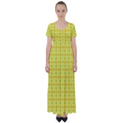 Traditional Patterns Chrysanthemum High Waist Short Sleeve Maxi Dress by Pakrebo