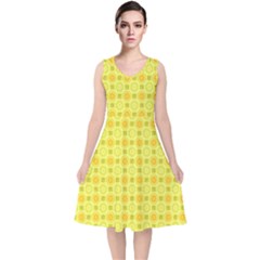 Traditional Patterns Chrysanthemum V-neck Midi Sleeveless Dress  by Pakrebo