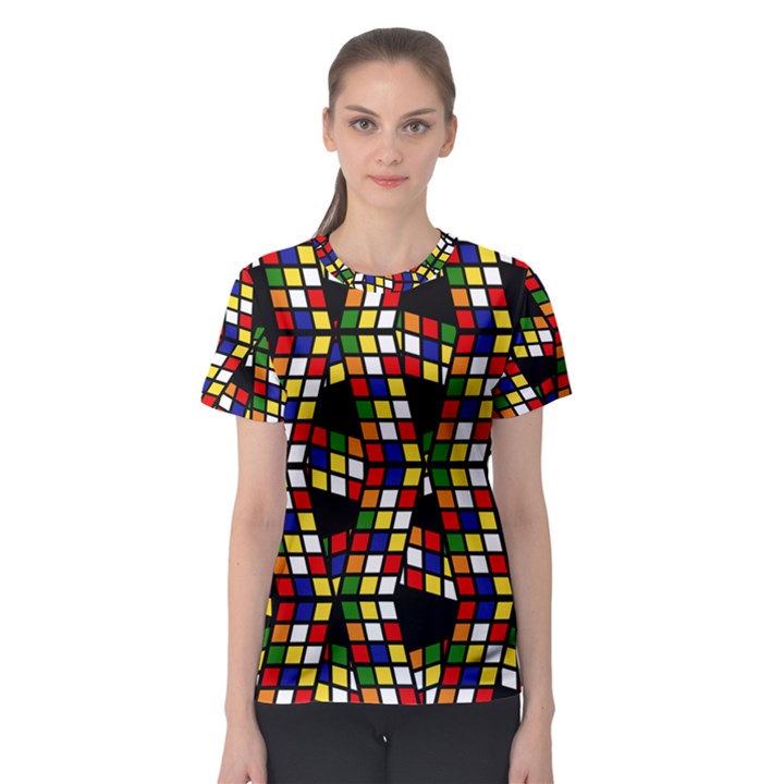 Graphic Pattern Rubiks Cube Cube Women s Sport Mesh Tee