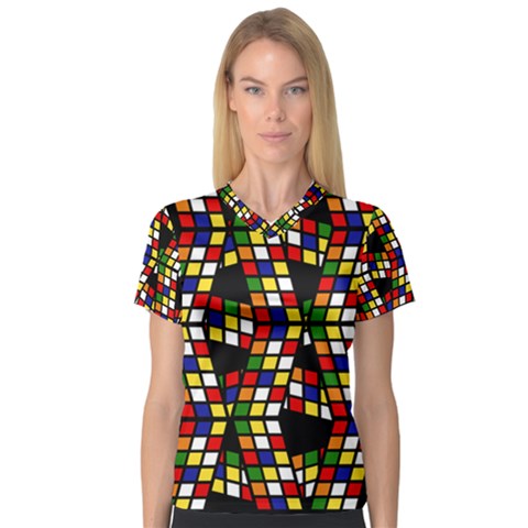 Graphic Pattern Rubiks Cube Cube V-neck Sport Mesh Tee by Pakrebo