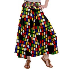 Graphic Pattern Rubiks Cube Cube Satin Palazzo Pants