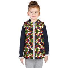 Graphic Pattern Rubiks Cube Cube Kids  Hooded Puffer Vest by Pakrebo