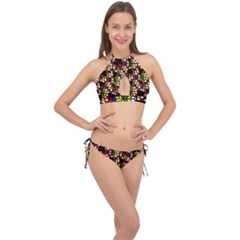 Graphic Pattern Rubiks Cube Cube Cross Front Halter Bikini Set by Pakrebo