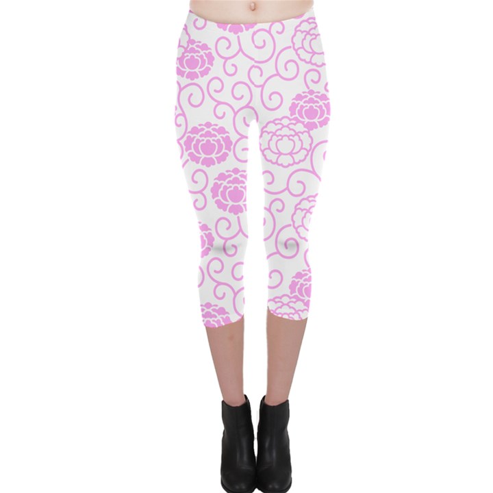 Peony Asia Spring Flowers Natural Capri Leggings 