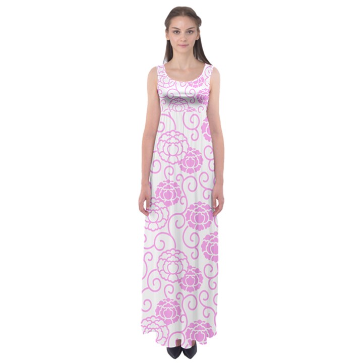 Peony Asia Spring Flowers Natural Empire Waist Maxi Dress