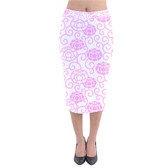 Peony Asia Spring Flowers Natural Velvet Midi Pencil Skirt by Pakrebo