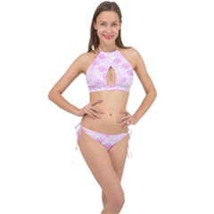 Peony Asia Spring Flowers Natural Cross Front Halter Bikini Set by Pakrebo