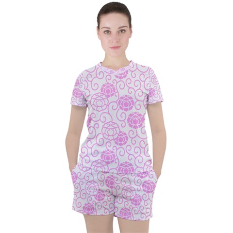 Peony Asia Spring Flowers Natural Women s Tee And Shorts Set by Pakrebo