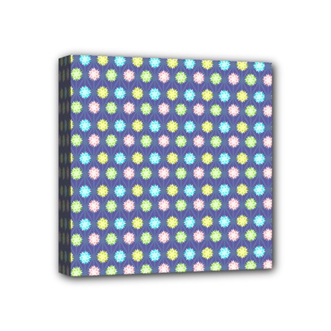 Deep Blue Hemp Pattern Flowers Mini Canvas 4  X 4  (stretched) by Pakrebo