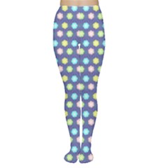 Deep Blue Hemp Pattern Flowers Tights by Pakrebo