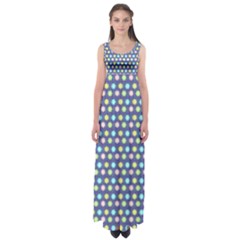 Deep Blue Hemp Pattern Flowers Empire Waist Maxi Dress by Pakrebo