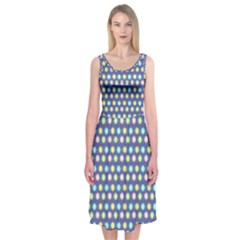 Deep Blue Hemp Pattern Flowers Midi Sleeveless Dress by Pakrebo