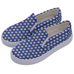 Deep Blue Hemp Pattern Flowers Kids  Canvas Slip Ons by Pakrebo