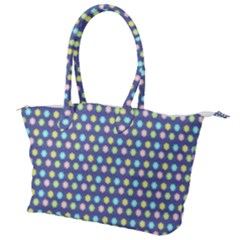 Deep Blue Hemp Pattern Flowers Canvas Shoulder Bag