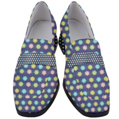 Deep Blue Hemp Pattern Flowers Women s Chunky Heel Loafers