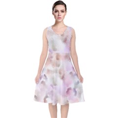 Abstract Watercolor Seamless V-neck Midi Sleeveless Dress  by Pakrebo