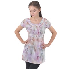 Abstract Watercolor Seamless Puff Sleeve Tunic Top