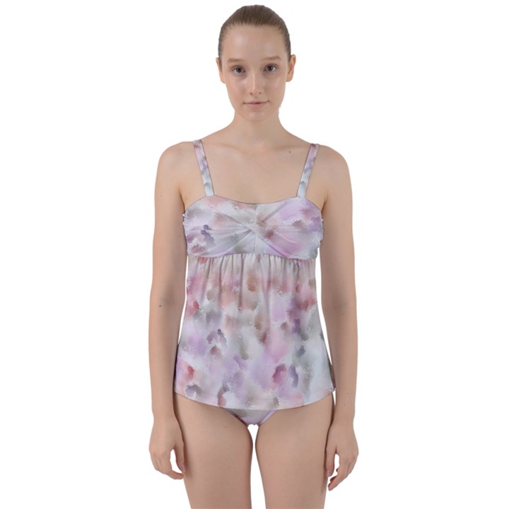 Abstract Watercolor Seamless Twist Front Tankini Set