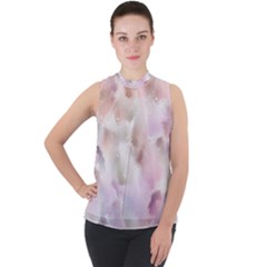 Abstract Watercolor Seamless Mock Neck Chiffon Sleeveless Top