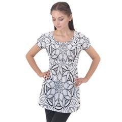 Mandala Drawing Dyes Page Puff Sleeve Tunic Top