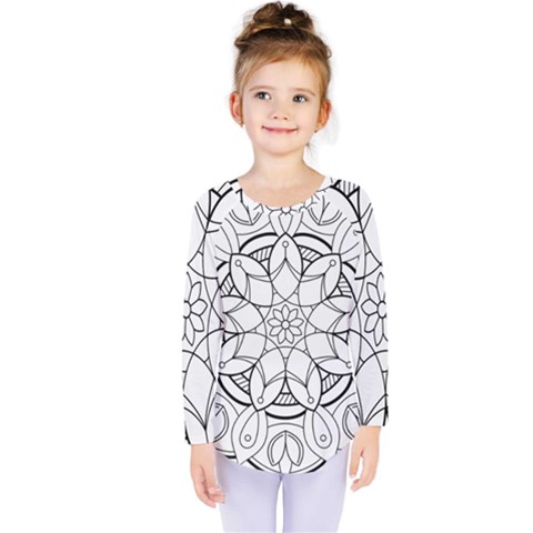 Mandala Drawing Dyes Page Kids  Long Sleeve Tee by Pakrebo