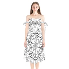 Mandala Drawing Dyes Page Shoulder Tie Bardot Midi Dress by Pakrebo