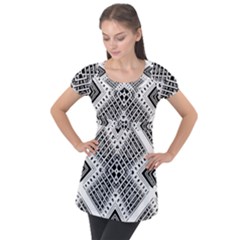 Pattern Tile Repeating Geometric Puff Sleeve Tunic Top