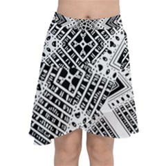 Pattern Tile Repeating Geometric Chiffon Wrap Front Skirt by Pakrebo