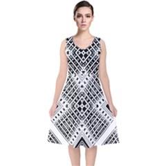 Pattern Tile Repeating Geometric V-neck Midi Sleeveless Dress  by Pakrebo