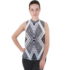 Pattern Tile Repeating Geometric Mock Neck Chiffon Sleeveless Top