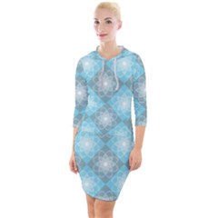 White Light Blue Gray Tile Quarter Sleeve Hood Bodycon Dress