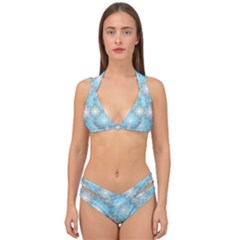 White Light Blue Gray Tile Double Strap Halter Bikini Set by Pakrebo