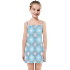 White Light Blue Gray Tile Kids  Summer Sun Dress by Pakrebo