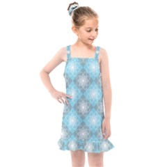 White Light Blue Gray Tile Kids  Overall Dress by Pakrebo