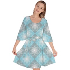 White Light Blue Gray Tile Velour Kimono Dress