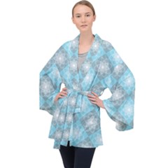 White Light Blue Gray Tile Velvet Kimono Robe