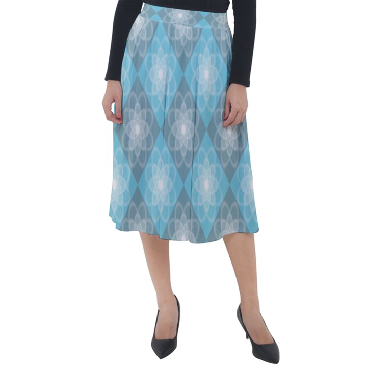 White Light Blue Gray Tile Classic Velour Midi Skirt 