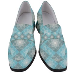 White Light Blue Gray Tile Women s Chunky Heel Loafers