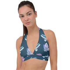 Butterfly Pattern Dead Death Rose Halter Plunge Bikini Top