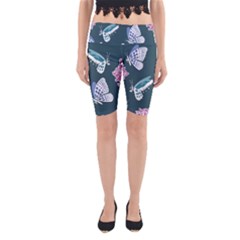 Butterfly Pattern Dead Death Rose Yoga Cropped Leggings by Pakrebo