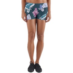 Butterfly Pattern Dead Death Rose Yoga Shorts by Pakrebo